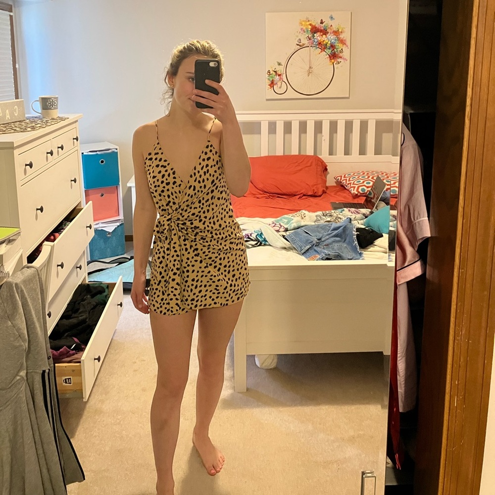 Cheetah print wrap front romper